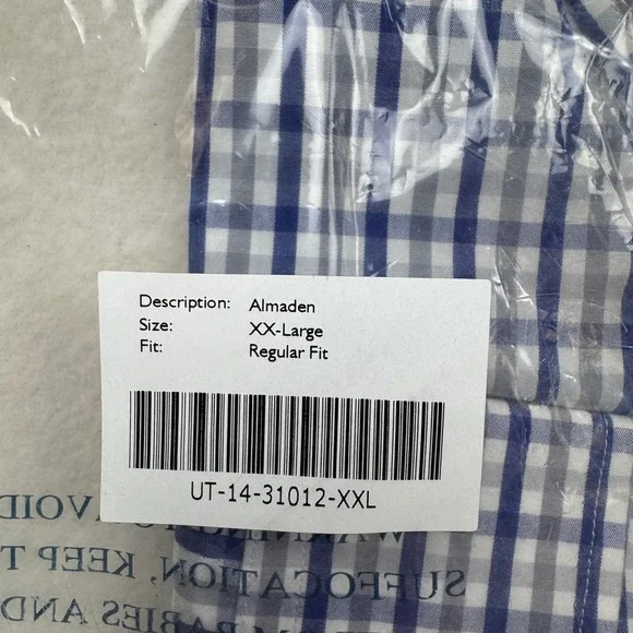 Untuckit Almaden Shirt XXL Regular Fit Blue Gray Check Cotton Button-Down - Picture 3 of 4